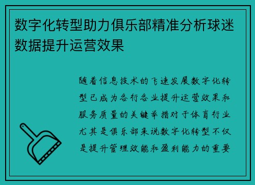数字化转型助力俱乐部精准分析球迷数据提升运营效果